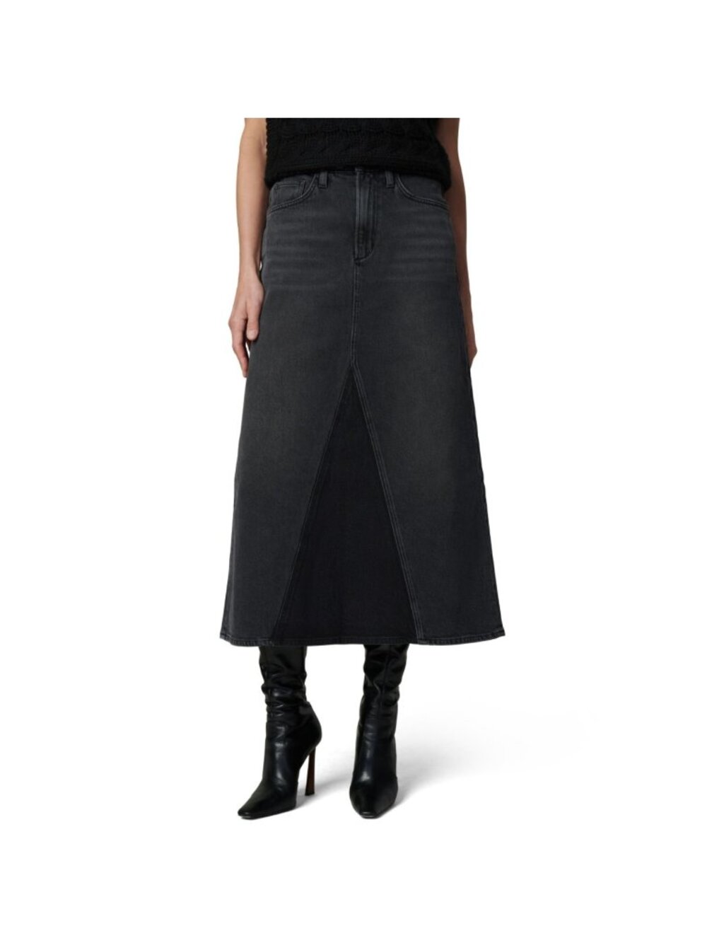 Joe's Tulie Denim Midi Skirt Womens 29 Black Contrast Vintage Stretch $228